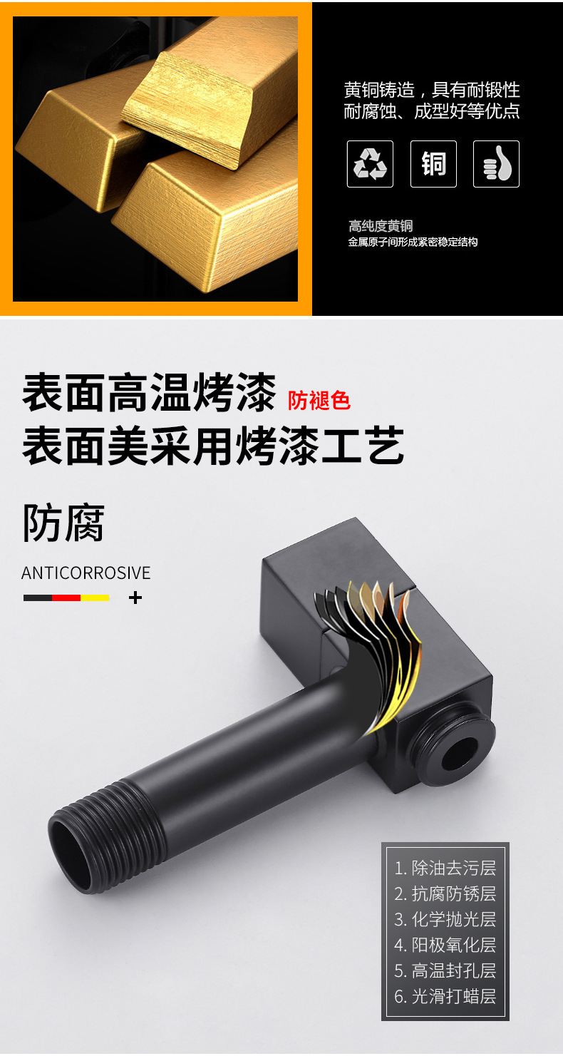 Snow Wolf black washing machine faucet, all-copper single-cooling quick-opening mop sink faucet, fully automatic faucet, 4/6 score undefined
