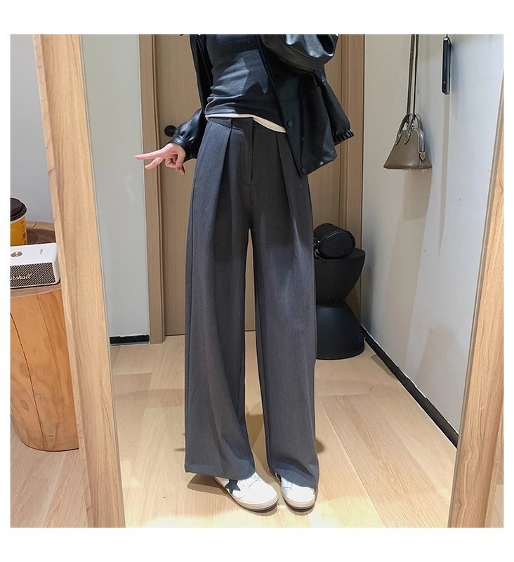 LM913高智感西裤！天丝羊毛立体压褶腰直筒阔腿裤显瘦休闲裤女|undefined