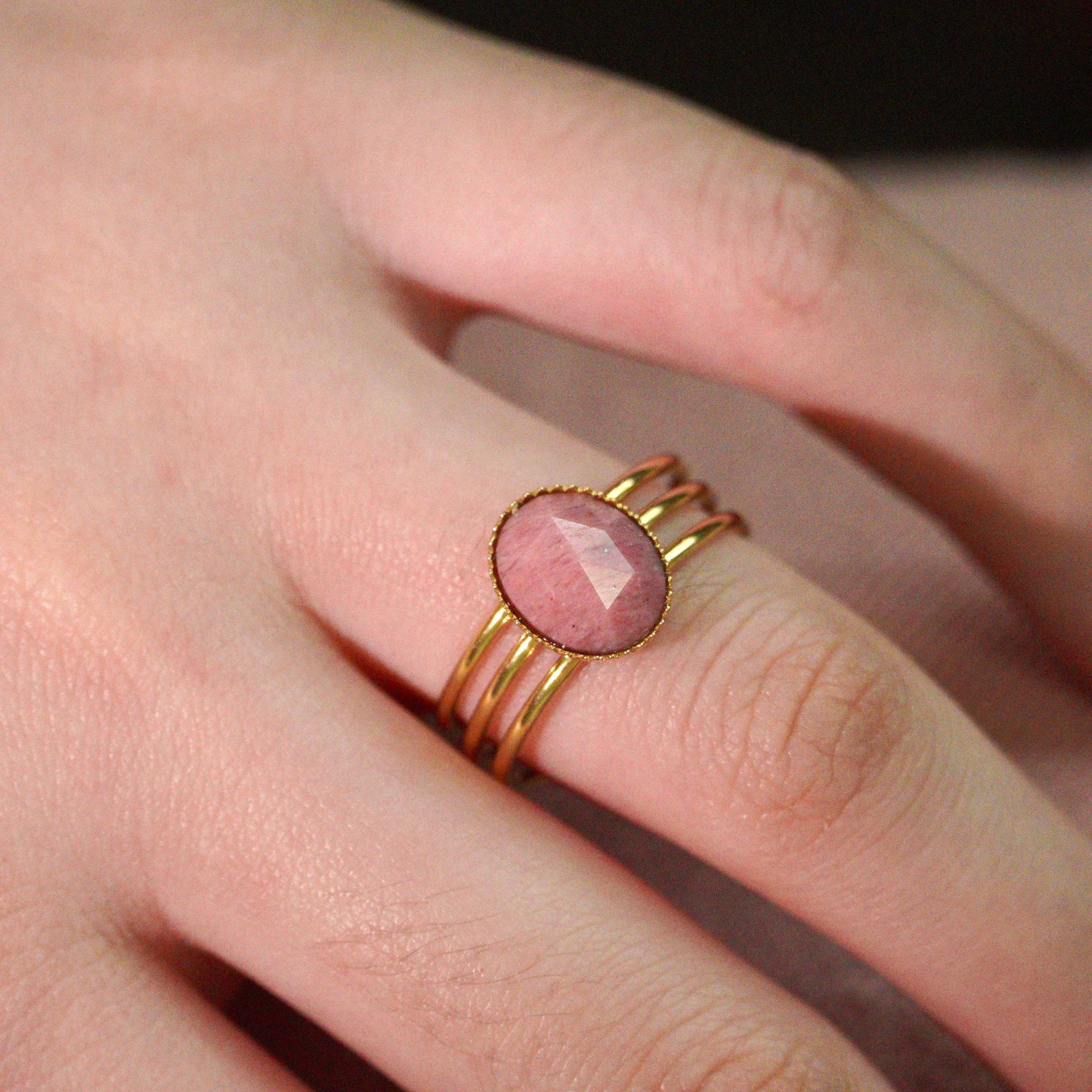 Family Gathering, Date, Tea Party Occasion Retro French Style Geometric Titanium Steel Natural Stone Open Rings In Bulk