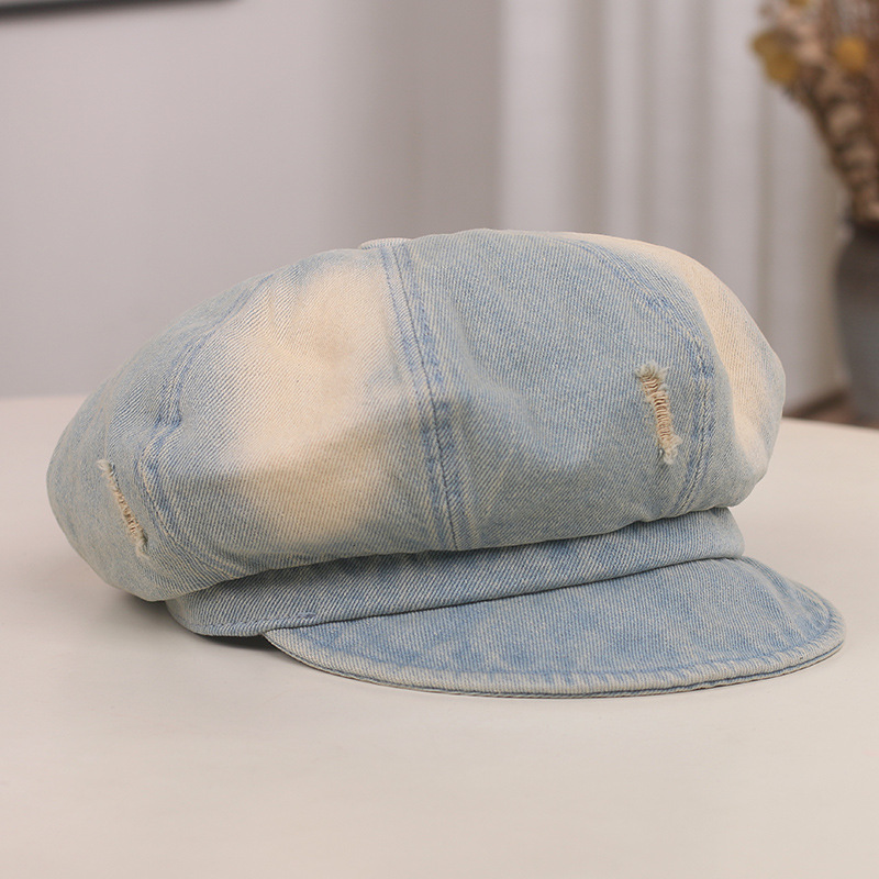 Nuevo agujero coreano viejo vaquero boina boca de pato niño cara pequeña sombrero de octogono sombrero de artista de moda retro