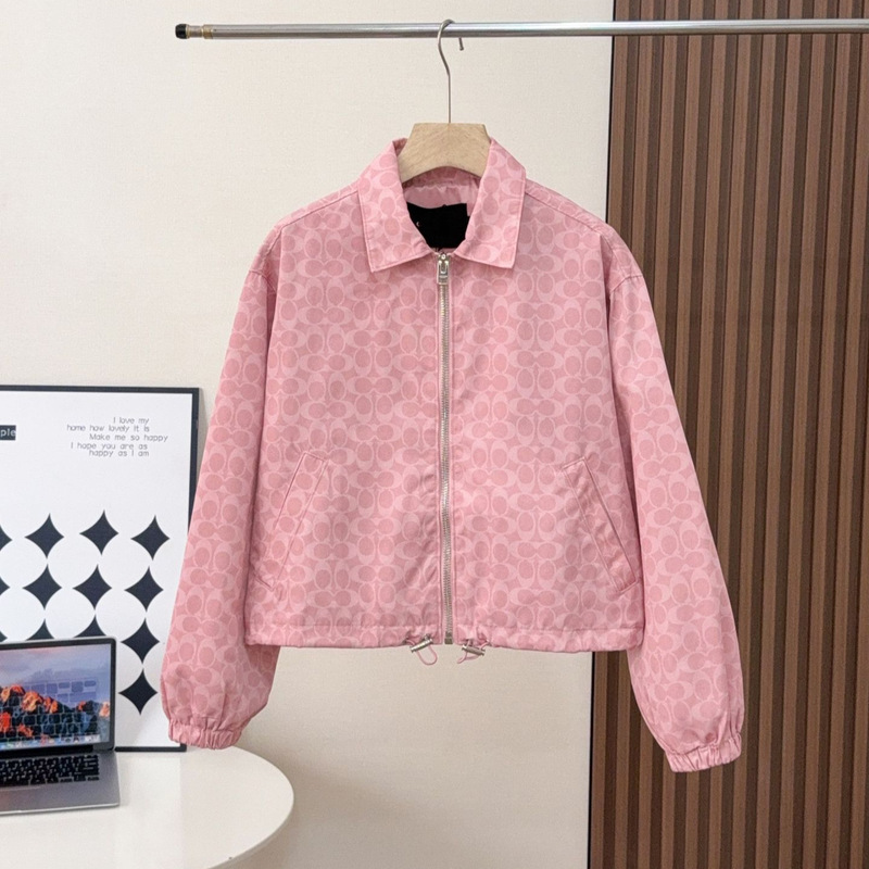 Koujia Pink Jacket with Full Print Monogram 2025 Autumn and Winter Loose Casual American Style Trendy Brand Baseball Jacket with Turn-Down Collar for Women Koujia Pink Jacket with Full Print Monogram 2025 Autumn and Winter Loose Casual American Style Trendy Brand Baseball Jacket with Turn-Down Collar for Women