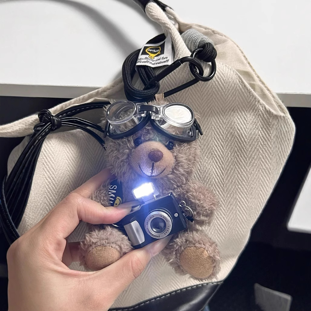 (2개) 귀여운 카메라 곰 인형 펜던트 인형 팬더 커플 가방 펜던트 봉제 인형 선물