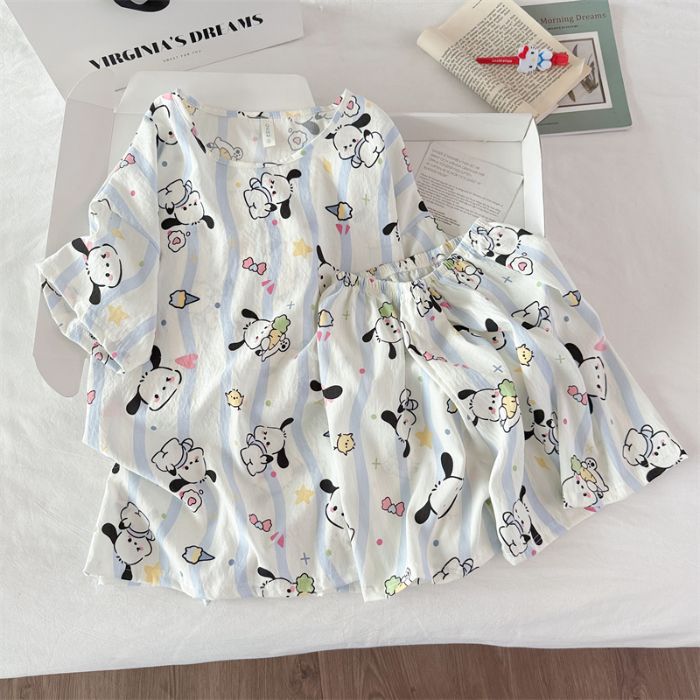 Venta al por mayor transfronteriza de pijamas vietnamitas verano femenino dibujos animados coreanos dulce y lindo estudiante estampado cuello redondo nube algodón estilo ins