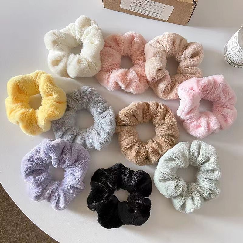 Fluffy monochrome large intestine hair tie adorable girl heart pastel color hair ribbon student autumn winter ponytail hair accessory elastic band