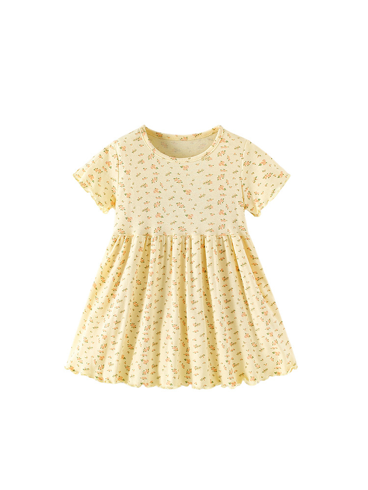Malwee transfronterizo vestido de verano de niñas vestido lindo impresión de cuello redondo para niños europeos y estadounidenses suave estilo de piel