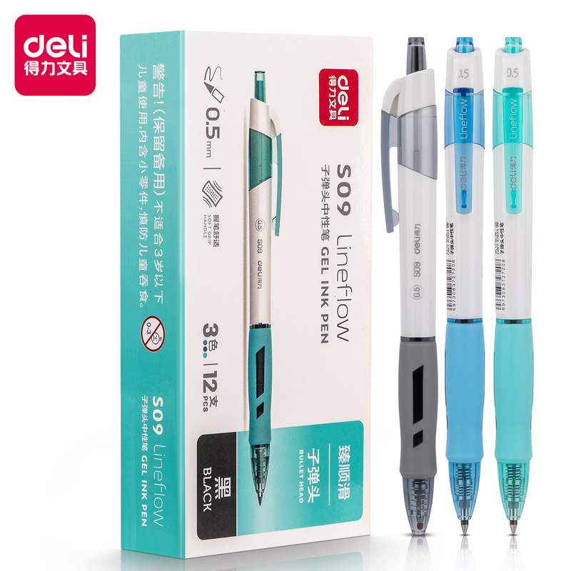 Deli S09 gel pluma Zhenshun deslizamiento de oficina gel pluma tipo de prensa 0,5mm estudiante escritura examen bolígrafo image 2