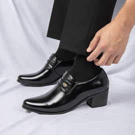 欧洲站男士高跟宴会皮鞋2025春秋新款时尚休闲皮鞋46男式高跟皮鞋