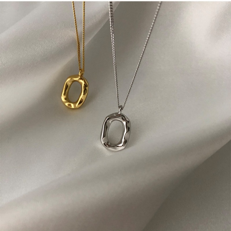925 Plata oval donut collar retro simple cadena de clavícula Corea del Sur Dongdaemun apenado puesto joyería moda