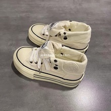 厚底帆布鞋女2025春秋季新款高帮女鞋子米色百搭板鞋ins潮复古红