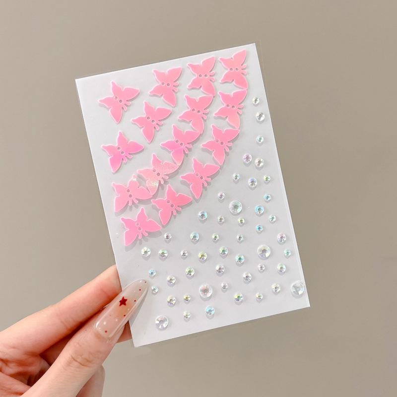 Niños espectáculo de escenario pegatinas de joyas perlas mariposas pegatinas de diamantes de perla maquillaje facial decoración autoadhesiva pegatinas sin pegamento