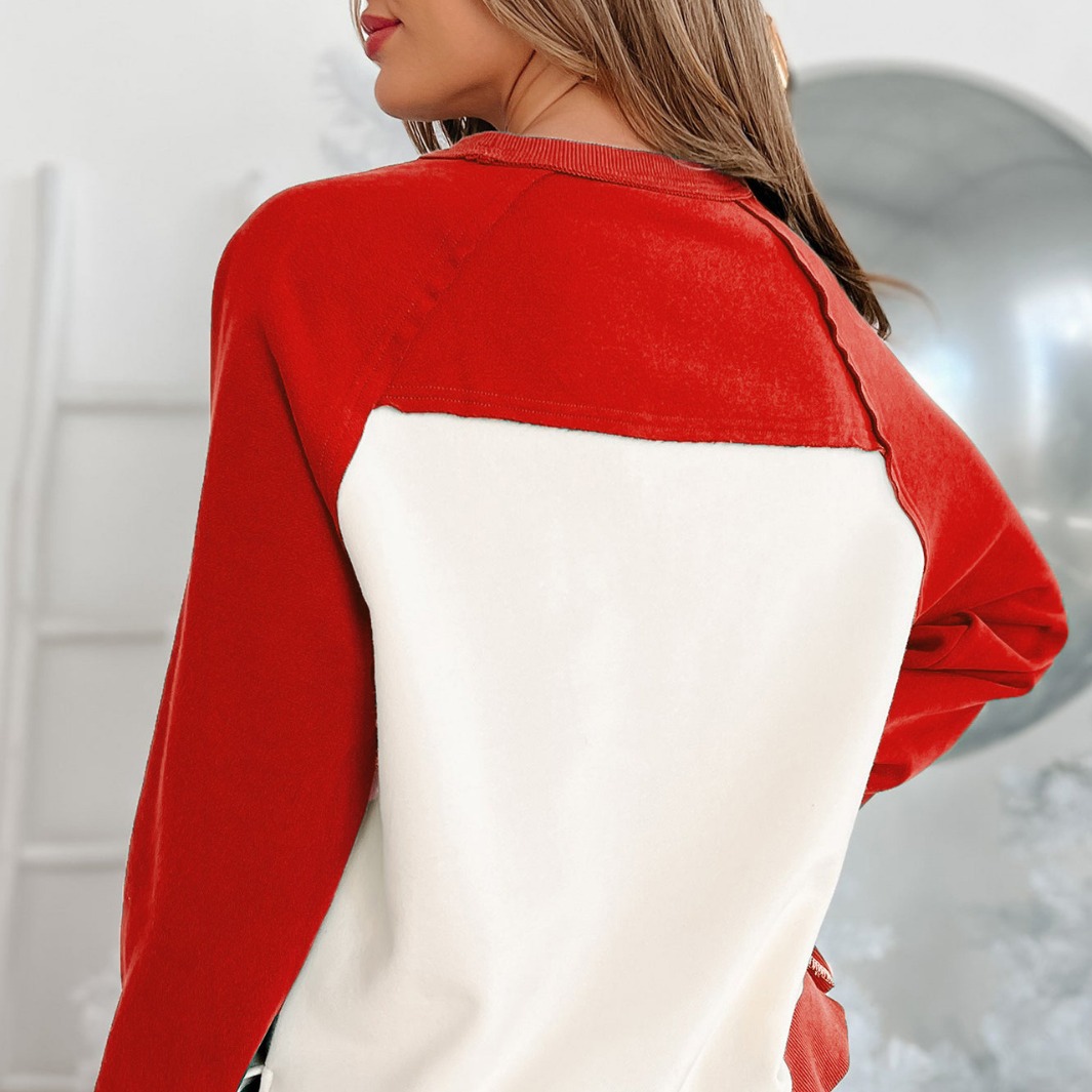 Women's Clothing Christmas tree beads plus velvet sweater women's pullover long sleeved loose top autumn and winter style_voghion.com