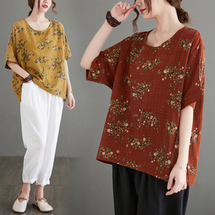 Real Shot in stock Summer Loose plus size Cool Crewneck Small Flower T-shirt