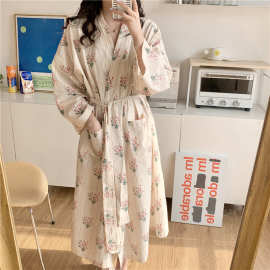 实拍2026春季新款棉质睡袍可爱浴袍长款ins睡衣家居服女外贸批发