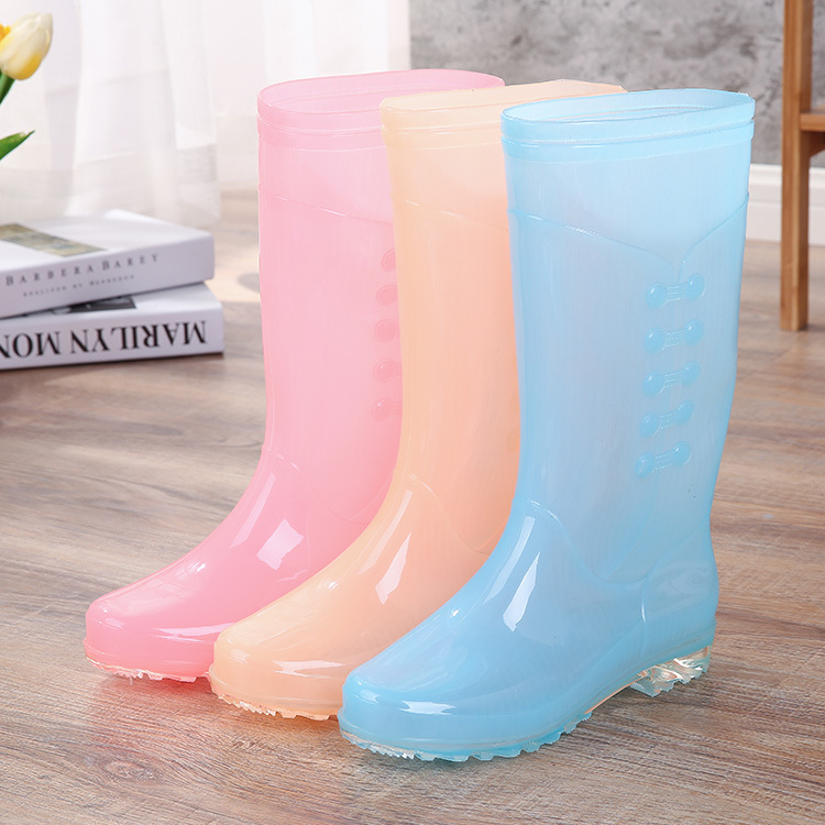 无里布高筒水鞋女果冻长筒雨鞋防水防滑速干时尚软胶透明深筒雨靴