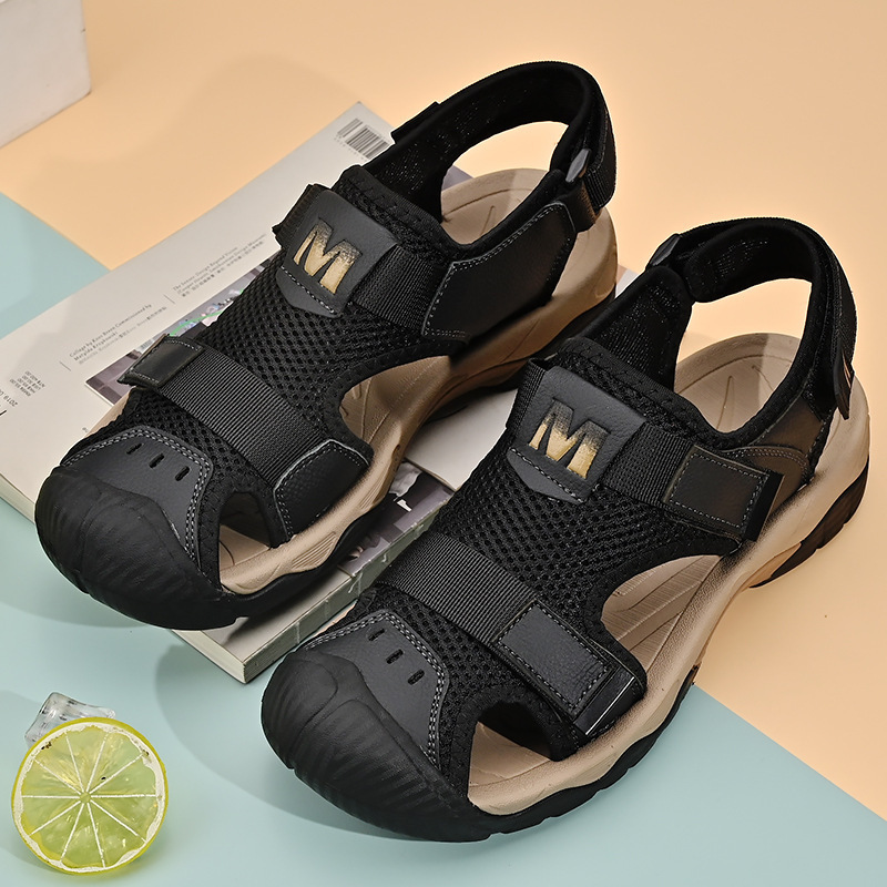 Cross-Border Large Size 46 Sandals for Men, New Summer Style Men's Genuine Leather Hollow Breathable Sandals, Outdoor Closed-Toe Beach Shoes for Men Cross-Border Large Size 46 Sandals for Men, New Summer Style Men's Genuine Leather Hollow Breathable Sandals, Outdoor Closed-Toe Beach Shoes for Men