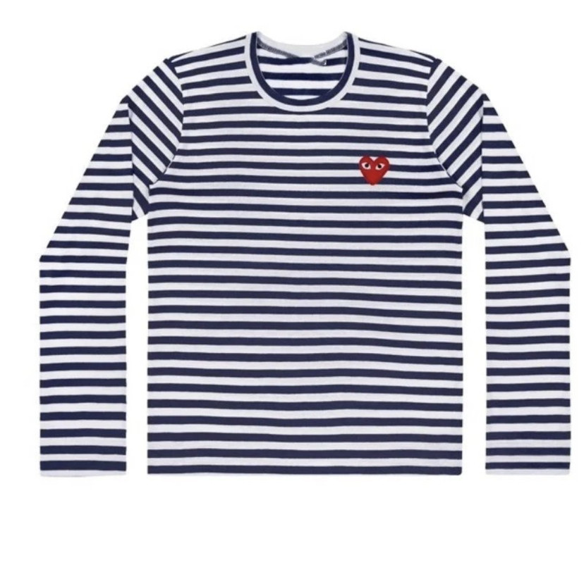 25春秋トレンドブランド刺繍ハート柄ストライプTシャツレディース純綿長袖ハート柄インナーシャツカップルTシャツ男女兼用