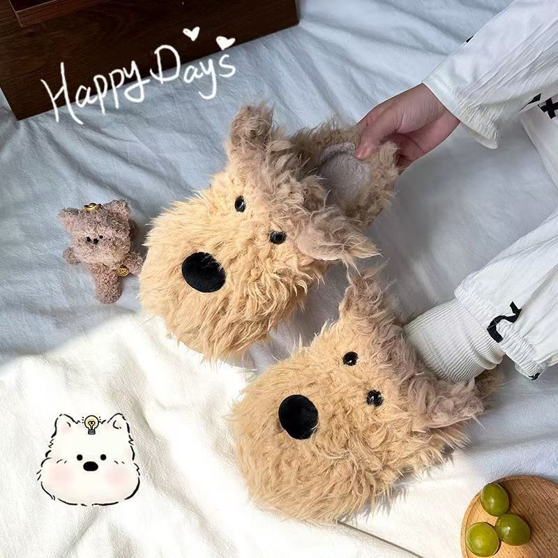 Wholesale Cute Bear Cotton Slippers for Women, Winter Outdoor Wear, Non-Slip, Home Indoor Thick-Soled Warm Cotton Shoes, One-Piece Wholesale