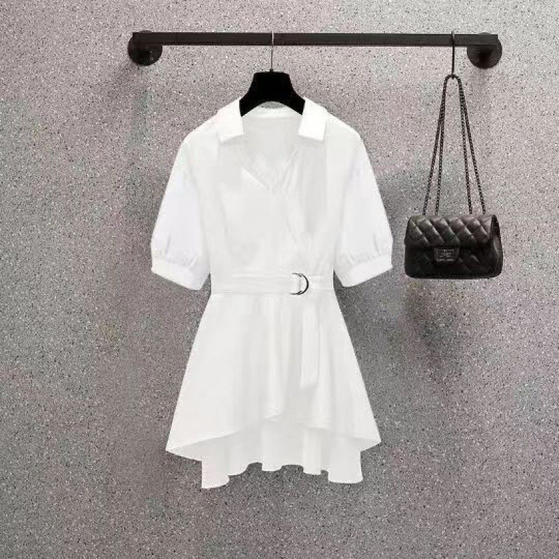 大きいサイズの女装の洋気は腰を収めてやせているシャツの女性の2025新型の春の太っている妹の肉のシャツを覆います。|undefined