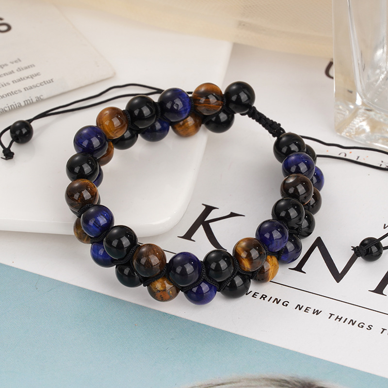 Men's and women's accessories triple bracelet natural Tiger Eye obsidian gall hematite 8m10 volcano beads handmade hand rope