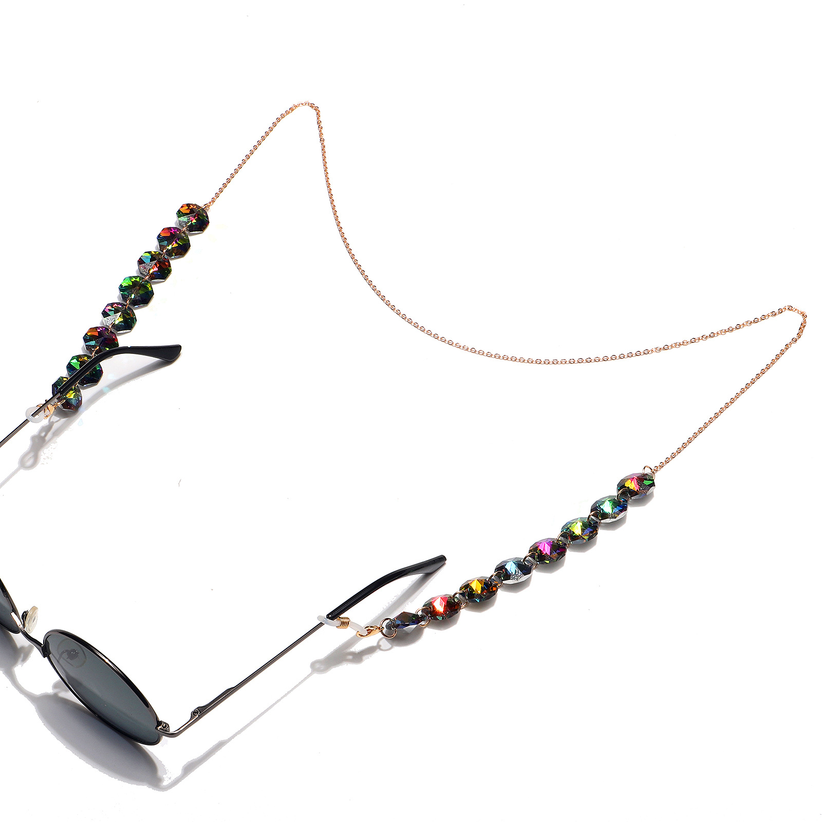 25g Weight Metal Material Transparent, Black Color Fashion Octagonal Crystal Multicolor Glasses Chain 3