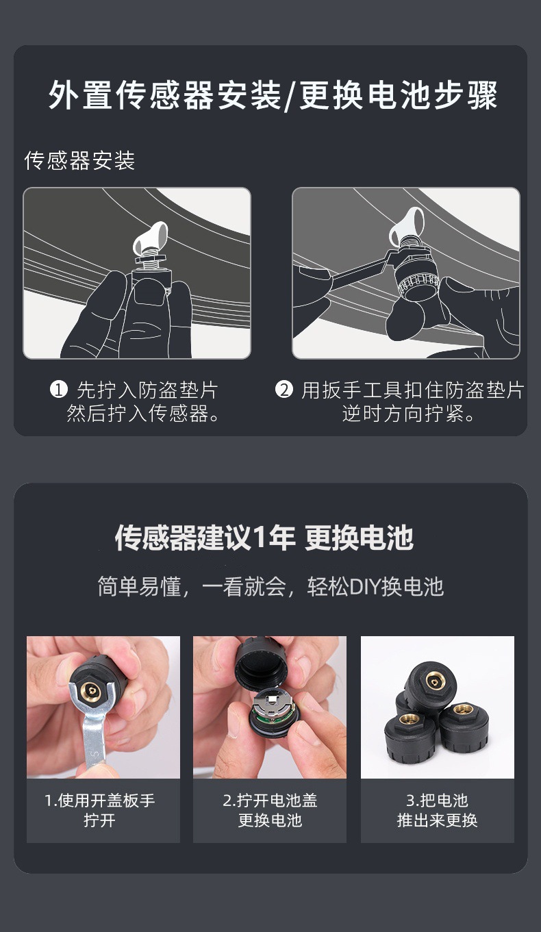 Mobile app, Bluetooth tire pressure monitoring system, external wireless sensor for motorcycles, electric vehicles, and cars