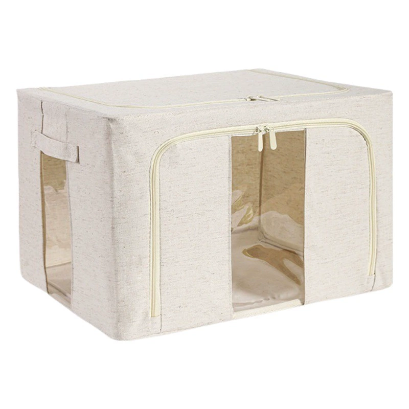 Моющаяся коробка из хлопка и льна Tianshan, тканевый складной ящик для хранения одеял, стальной каркас с двойным окном, ящик для хранения одежды