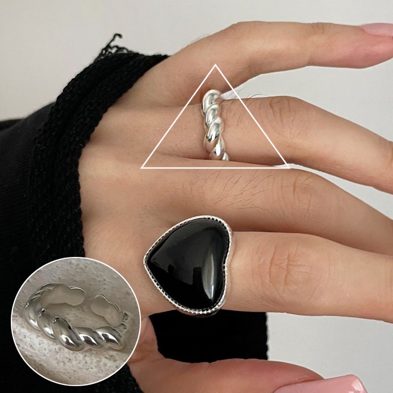 Liquidación todo partido anillo abierto personalidad de la moda femenina elástico roto plata amor S925 anillo apilado Internet celebridad anillo de dedo índice