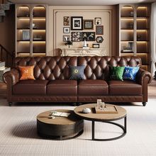 美式皮沙发复古油蜡客厅大小户型别墅实木拉扣