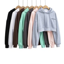 美式复古套头连帽卫衣女秋冬季宽松高腰短款帽衫外套辣妹上衣酷