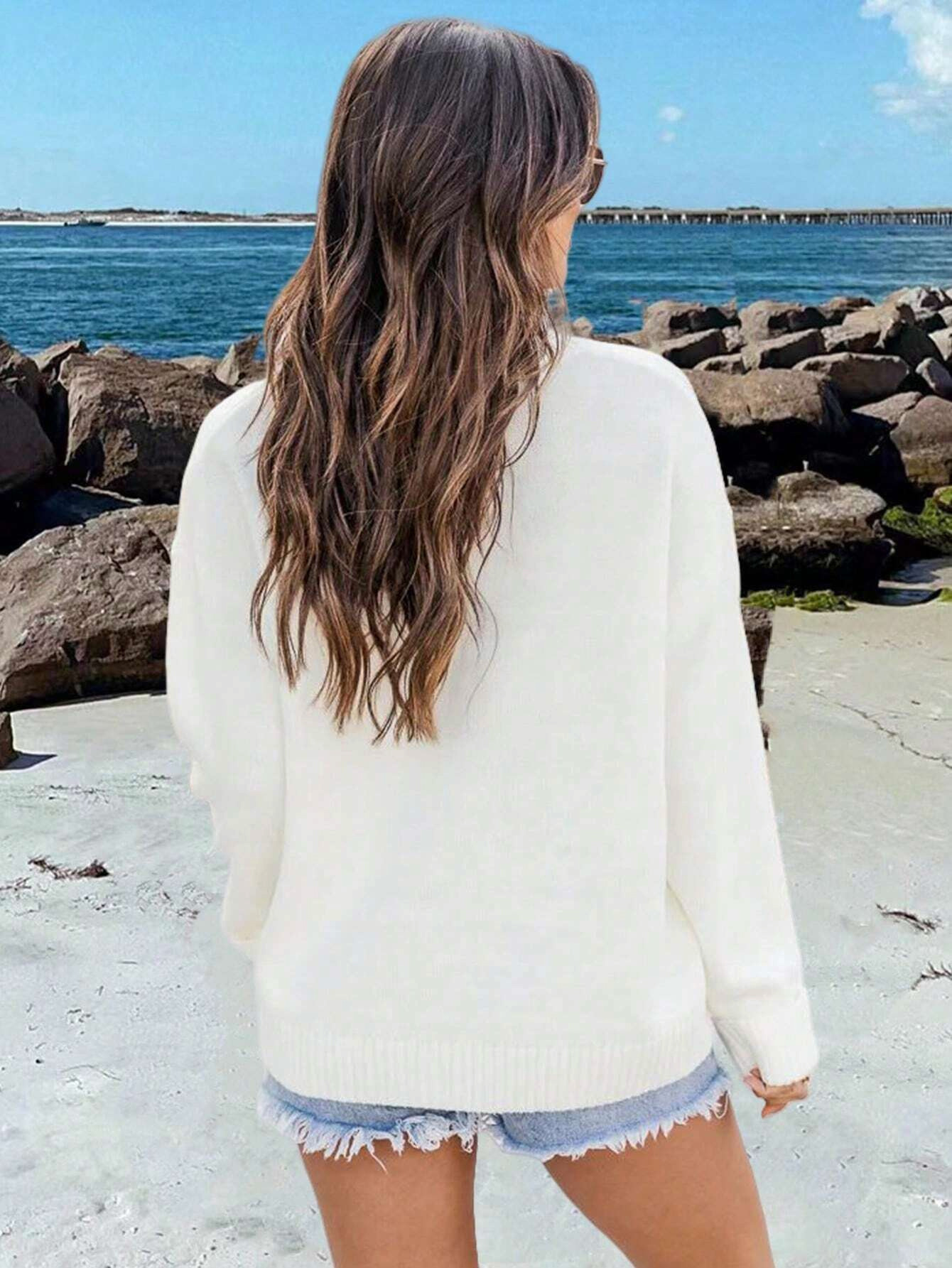 爆発的なアメリカのレトロな街頭の洋風の星の旗の花の模様のゆったりした丸首のプルオーバーのニットのセーターの上着