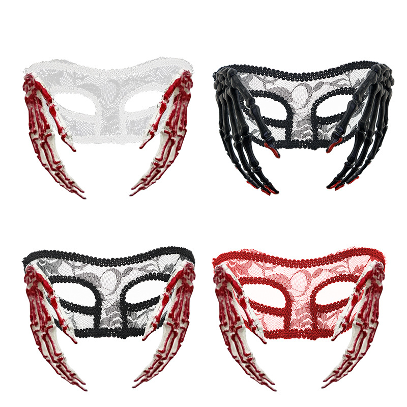 Halloween transfronterizo nuevo encaje plano baile mitad cara máscara princesa horrores esqueleto mano sangre props espectáculo
