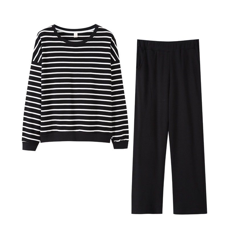 パジャマレディース春秋純綿長袖2023年新作純綿セットストライプホームウェアカジュアル外着可