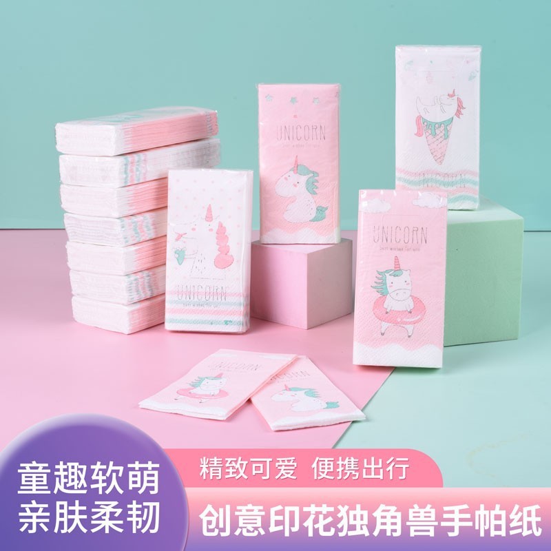 长款彩色印花卡通手帕纸餐巾纸便携式小包创意美金纸巾工厂批发|ru