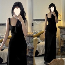 冰丝2023新款气质连衣裙黑色高级显白高个子长裙无袖背心连衣裙