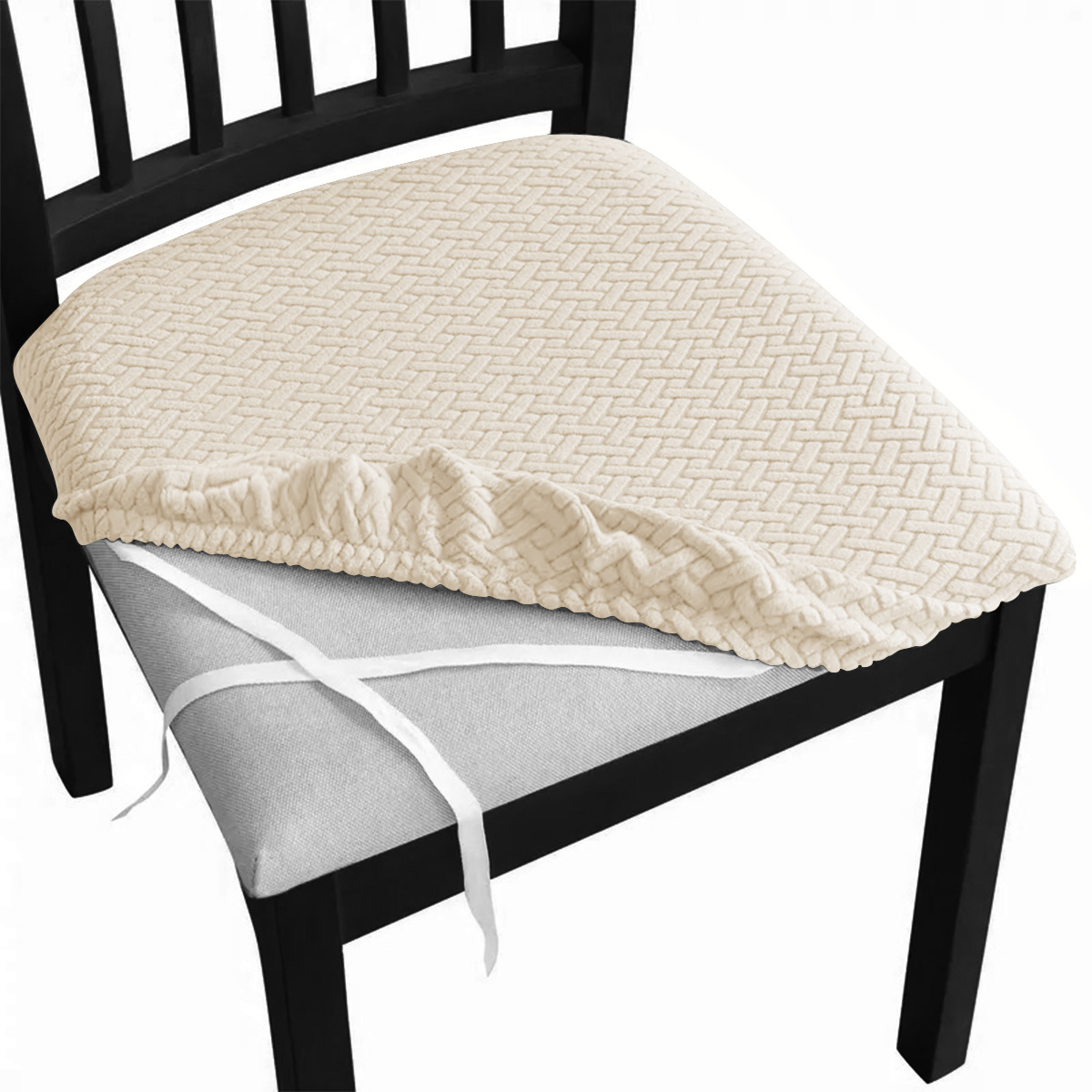 Jacquard transfronterizo patrón de tira en T con correa cubierta de banco de cuerda silla elástica de color sólido cubierta de banco cubierta de taburete TEMU spot