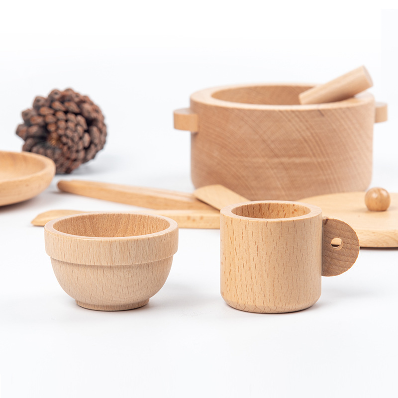 Bandeja de sushi de juegos para niños transfronterizos, imitación de madera de haya, 52 piezas de vajilla, taza de té, cuchara, palillos, tazón, juguete