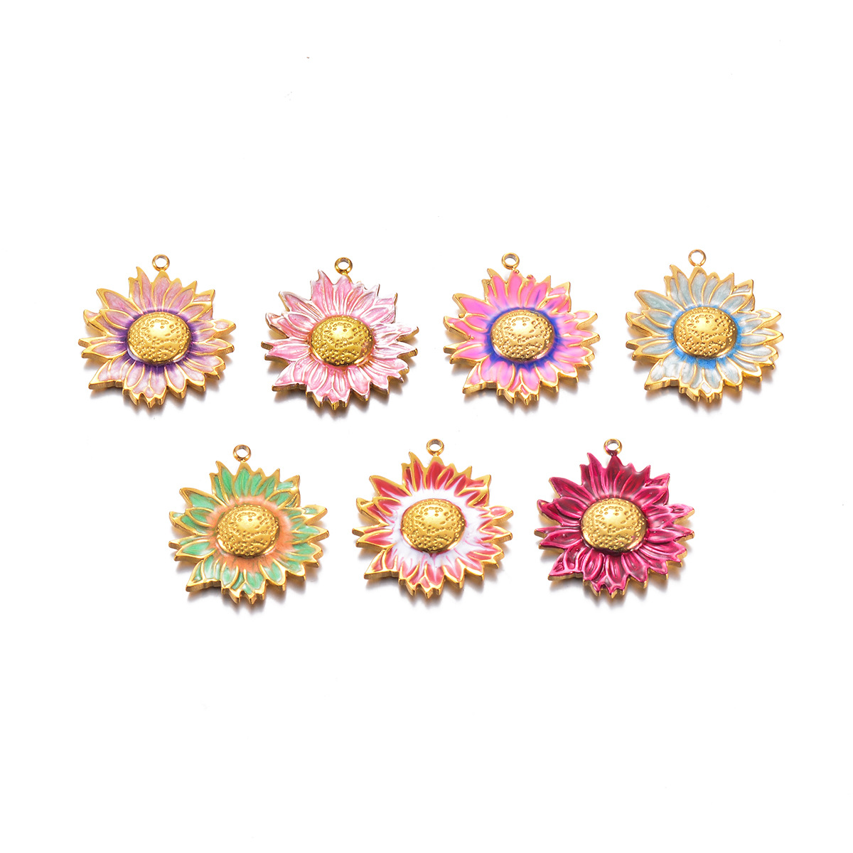DIY Jewelry Accessories Classification 3 Pieces Quantity 3 Pieces 304 Stainless Steel PVD Coated Sun Flower Pendant DIY Jewelry Accessories
