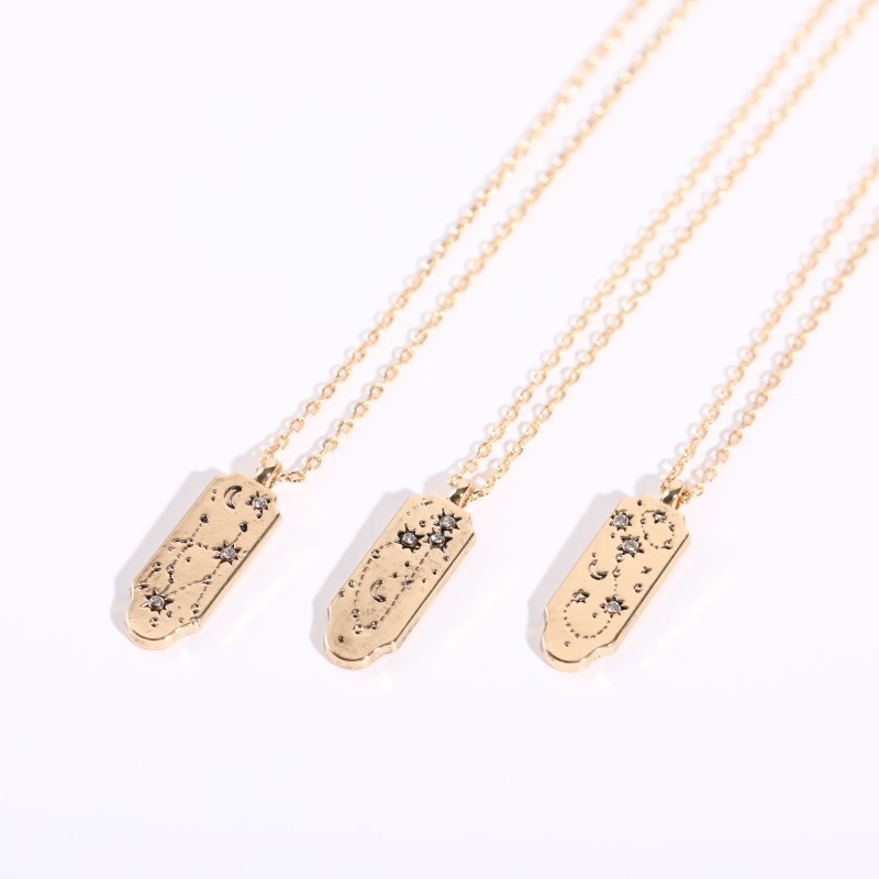 Retro 12 Constellation Pendant Tag Necklace Star Pattern Diamond Clavicle Chain Sweater Chain display picture 9