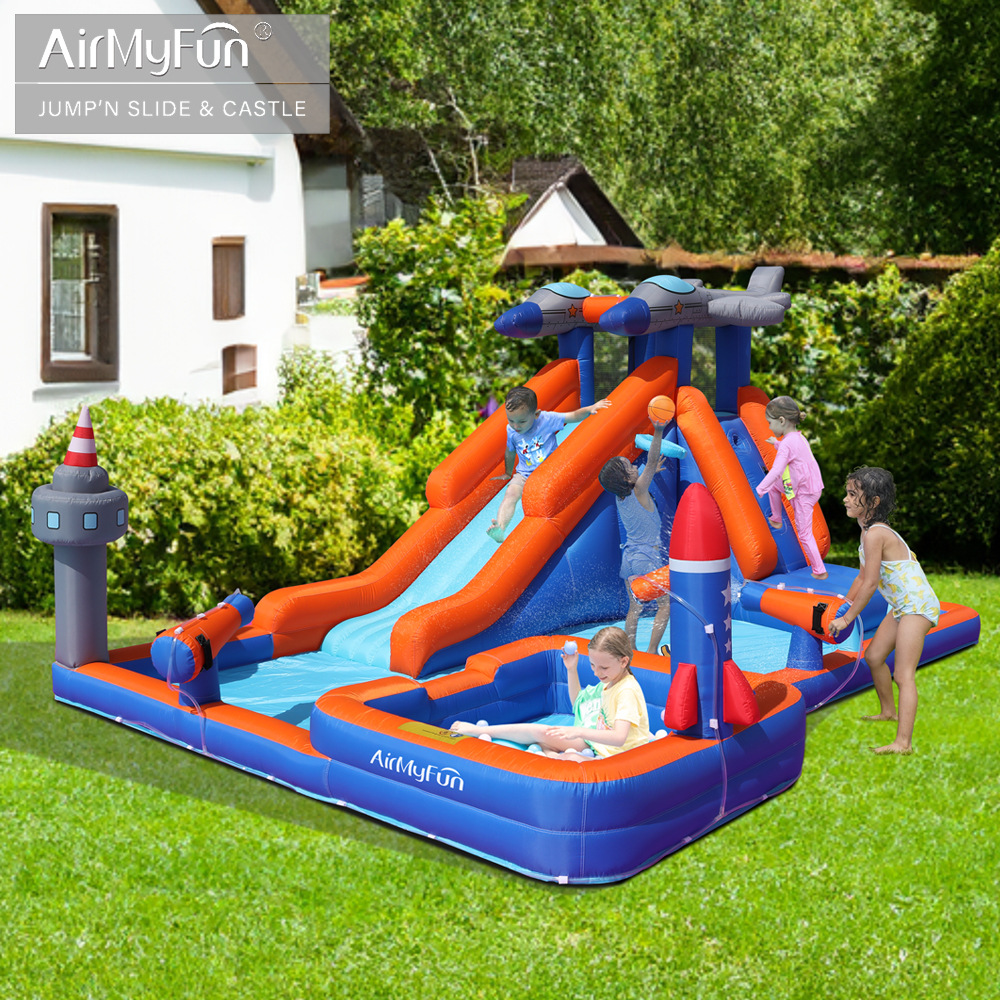 AMF | Castillo de chorro de agua para niños cama de salto inflable al aire libre pequeño parque de chorro de agua para el hogar para niños castillo inflable antideslizante