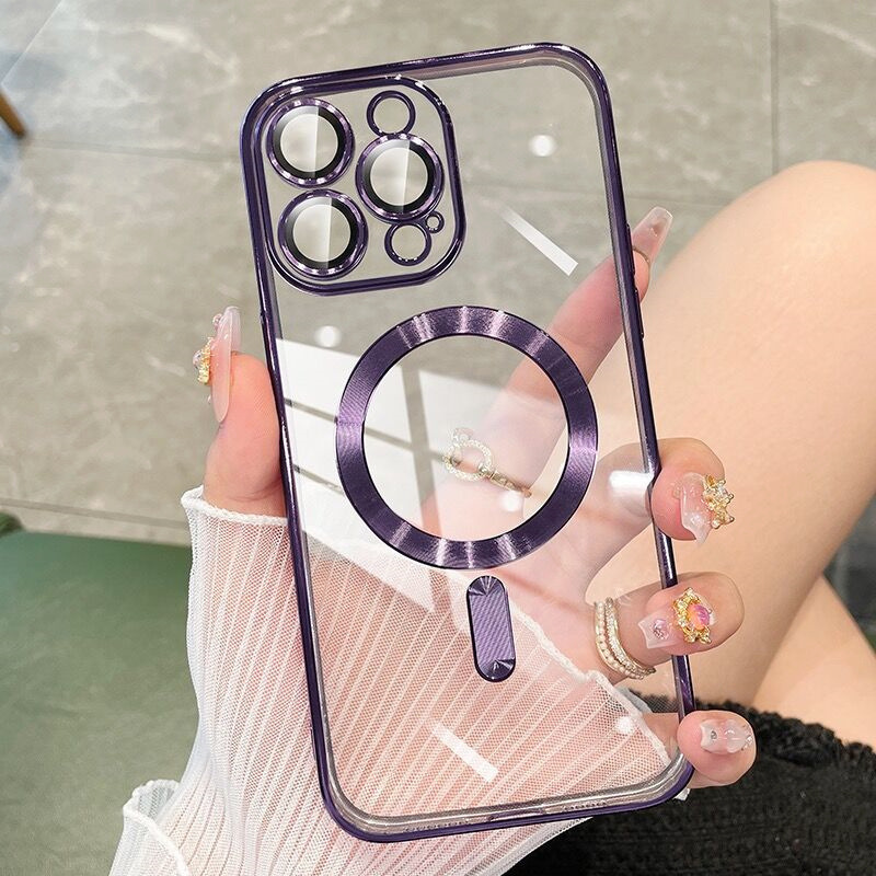 电镀TPU磁吸16手机壳适用15ProMAX全包自带镜头膜苹果17防摔13