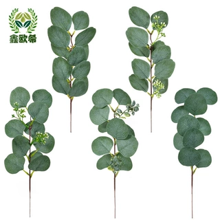 亚马逊带果仿真单支尤加利叶桉树叶 餐桌摆件手捧花装饰DIY配材