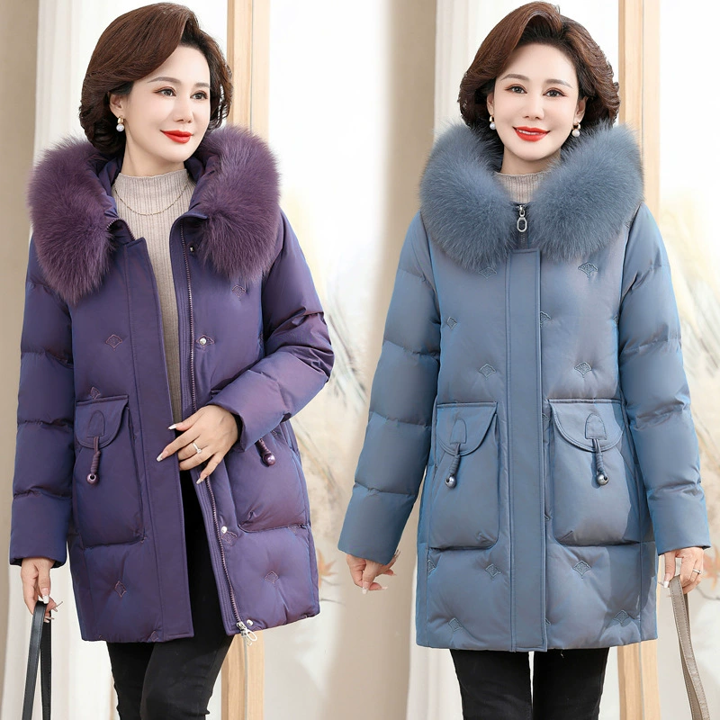 Мама среднего возраста пуховик средней и длинной зимой новый средний и пожилой человек утолщает теплый и повседневный зимний пиджак
