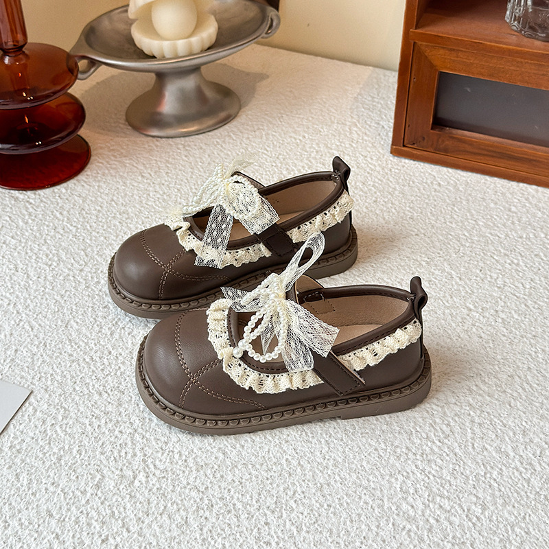 Zapatos de cuero extranjero de niñas 2026 primavera y otoño nuevos niños encaje perla arco zapatos de una sola chica zapatos de princesa de moda image 4
