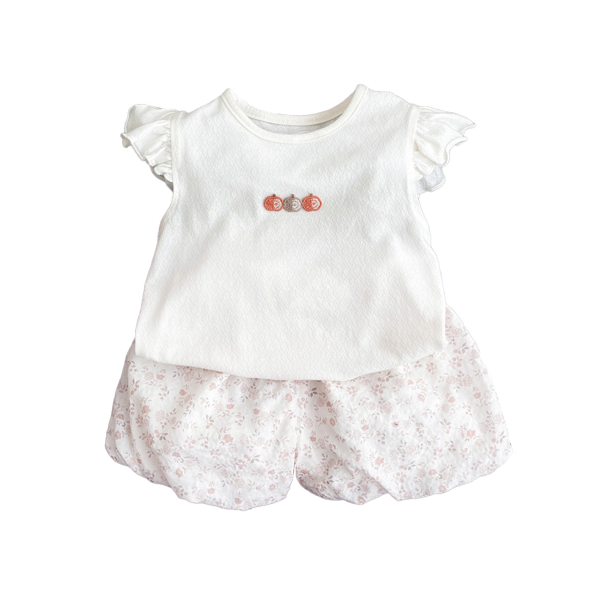 Ropa de bebé femenino verano nuevo traje de manzana floral recién nacido tipo A traje de dos piezas de color ligero y dulce