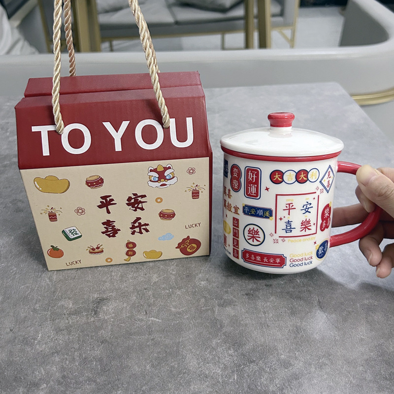 National fashion ceramic water Cup couple Cup Office female personality cute funny mug with lid and spoon coffee cup