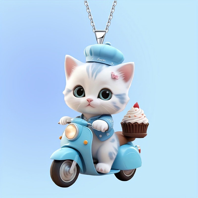 Collar colgante de motocicleta de paseo de gato de acrílico de moda-Regalo perfecto para el encantador encanto rosa/azul image 4