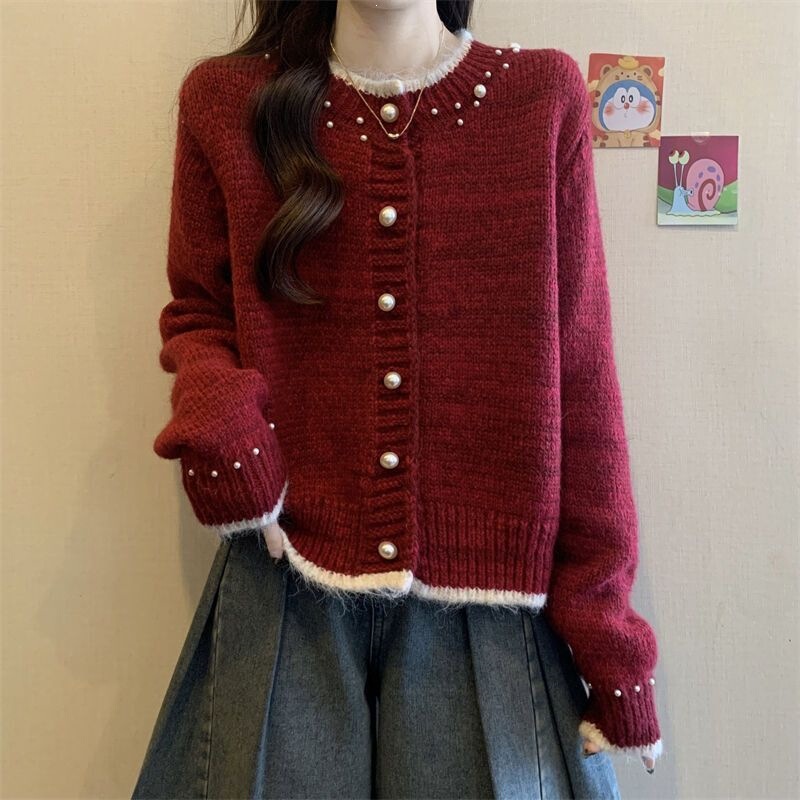 Zodiac Year Top: Angora Women's Snake Pattern Autumn-Winter Knit Sweater, New Women's Coat, Red Year Sweater Cardigan, Red Outfit