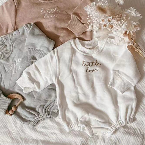 Baby category a spring and autumn all-matching jumpsuit newborn clothes baby English embroidery cotton bag fart clothes long climbing clothes