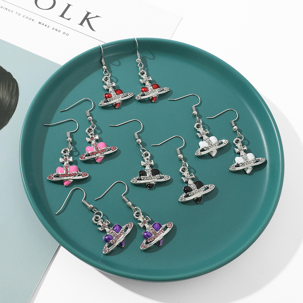 Alloy Material Heart Shape, Planet Pattern Women'S Gender Plating, Inlay Design 1 Pair Retro Heart Shape Planet Alloy Plating Inlay Rhinestones Women's Drop Earrings