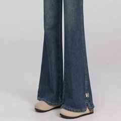 复古微喇牛仔裤女2025新款春季小个子高腰显瘦百搭开叉马蹄喇叭裤